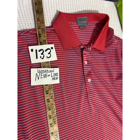 Fennec Polo Shirt Performance Golf Red Gray Striped Short Sleeve Men's Large - Picture 4 of 8